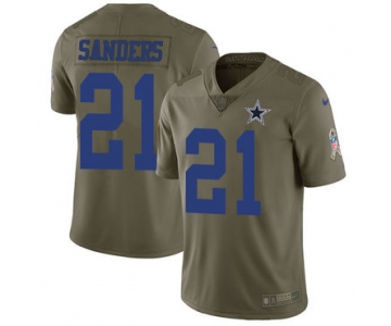 Nike Dallas Cowboys #21 Deion Sanders Olive Men's Stitched NFL Limited 2017 Salute To Service Jersey