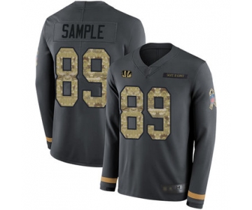 Bengals #89 Drew Sample Anthracite Salute to Service Men's Stitched Football Limited Therma Long Sleeve Jersey