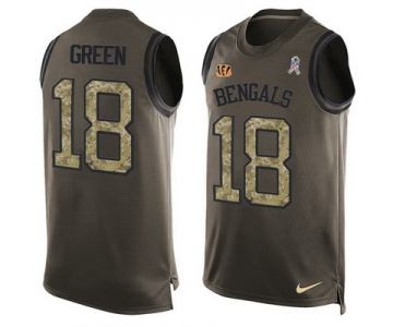 Men's Cincinnati Bengals #18 A. J. Green Green Salute to Service Hot Pressing Player Name & Number Nike NFL Tank Top Jersey