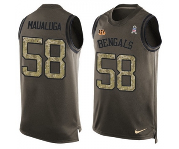Men's Cincinnati Bengals #58 Rey Maualuga Green Salute to Service Hot Pressing Player Name & Number Nike NFL Tank Top Jersey