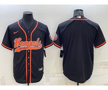 Men's Cincinnati Bengals Blank Black With Patch Cool Base Stitched Baseball Jersey