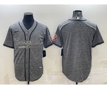 Men's Cincinnati Bengals Blank Grey Gridiron Cool Base Stitched Baseball Jersey