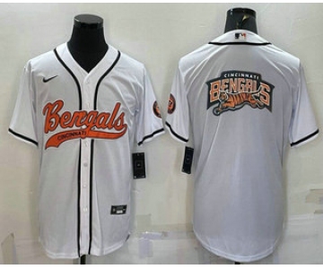 Men's Cincinnati Bengals White Team Big Logo With Patch Cool Base Stitched Baseball Jersey