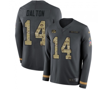 Nike Bengals #14 Andy Dalton Anthracite Salute to Service Men's Stitched NFL Limited Therma Long Sleeve Jersey