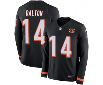 Nike Bengals #14 Andy Dalton Black Team Color Men's Stitched NFL Limited Therma Long Sleeve Jersey