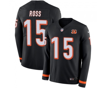 Nike Bengals #15 John Ross Black Team Color Men's Stitched NFL Limited Therma Long Sleeve Jersey