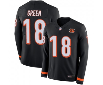 Nike Bengals #18 A.J. Green Black Team Color Men's Stitched NFL Limited Therma Long Sleeve Jersey