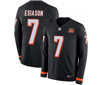 Nike Bengals #7 Boomer Esiason Black Team Color Men's Stitched NFL Limited Therma Long Sleeve Jersey