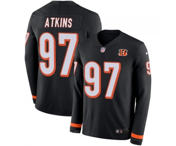 Nike Bengals #97 Geno Atkins Black Team Color Men's Stitched NFL Limited Therma Long Sleeve Jersey