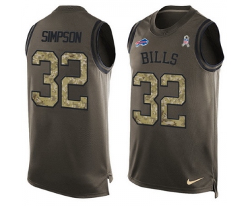 Men's Buffalo Bills #32 O. J. Simpson Green Salute to Service Hot Pressing Player Name & Number Nike NFL Tank Top Jersey
