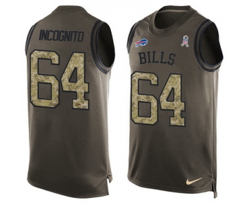 Men's Buffalo Bills #64 Richie Incognito Green Salute to Service Hot Pressing Player Name & Number Nike NFL Tank Top Jersey