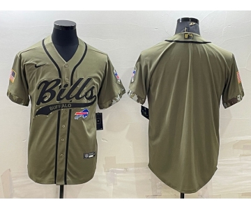 Men's Buffalo Bills Blank Olive Salute to Service Cool Base Stitched Baseball Jersey