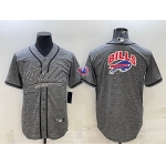 Men's Buffalo Bills Grey Team Big Logo With Patch Cool Base Stitched Baseball Jersey