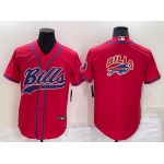 Men's Buffalo Bills Red Team Big Logo With Patch Cool Base Stitched Baseball Jersey