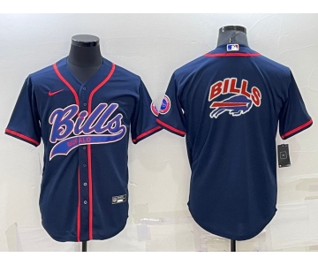 Men's Buffalo Bills Royal Team Big Logo With Patch Cool Base Stitched Baseball Jersey