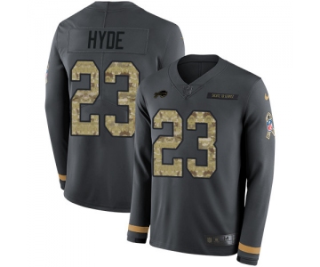 Nike Bills #23 Micah Hyde Anthracite Salute to Service Men's Stitched NFL Limited Therma Long Sleeve Jersey