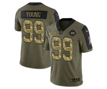 Men's Olive Washington Football Team #99 Chase Young 2021 Camo Salute To Service Limited Stitched Jersey