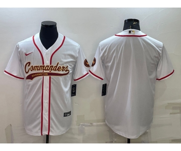 Men's Washington Commanders Blank White With Patch Cool Base Stitched Baseball Jersey