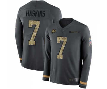 Redskins #7 Dwayne Haskins Anthracite Salute to Service Men's Stitched Football Limited Therma Long Sleeve Jersey
