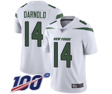 Jets #14 Sam Darnold White Men's Stitched Football 100th Season Vapor Limited Jersey