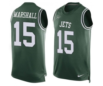 Men's New York Jets #15 Brandon Marshall Green Hot Pressing Player Name & Number Nike NFL Tank Top Jersey