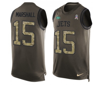 Men's New York Jets #15 Brandon Marshall Green Salute to Service Hot Pressing Player Name & Number Nike NFL Tank Top Jersey