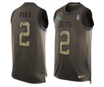 Men's New York Jets #2 Nick Folk Green Salute to Service Hot Pressing Player Name & Number Nike NFL Tank Top Jersey