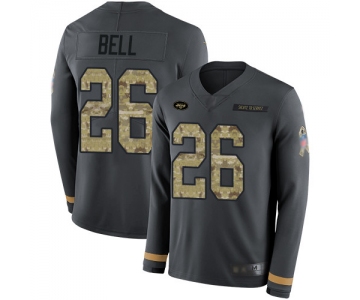 Men's New York Jets #26 Le'Veon Bell Anthracite Salute to Service Stitched Football Limited Therma Long Sleeve Jersey