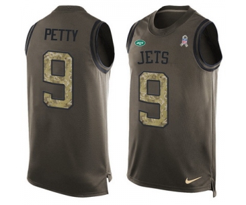 Men's New York Jets #9 Bryce Petty Green Salute to Service Hot Pressing Player Name & Number Nike NFL Tank Top Jersey