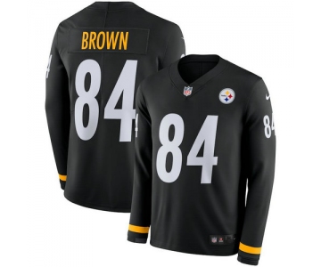 Men Nike Pittsburgh Steelers 84 Antonio Brown black Therma Long Sleeve Jersey