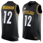 Men's Pittsburgh Steelers #12 Terry Bradshaw Black Hot Pressing Player Name & Number Nike NFL Tank Top Jersey