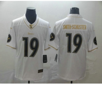 Men's Pittsburgh Steelers #19 JuJu Smith-Schuster White 100th Season Golden Edition Jersey