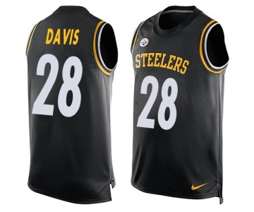 Men's Pittsburgh Steelers #28 Sean Davis Black Hot Pressing Player Name & Number Nike NFL Tank Top Jersey