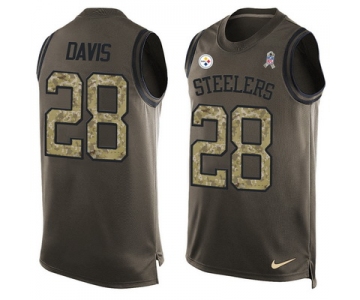 Men's Pittsburgh Steelers #28 Sean Davis Green Salute to Service Hot Pressing Player Name & Number Nike NFL Tank Top Jersey