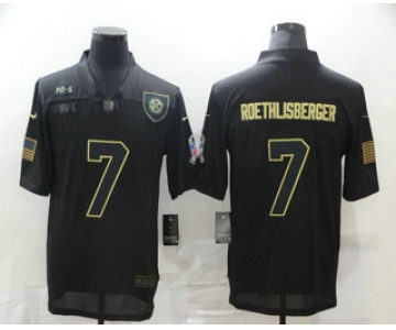Men's Pittsburgh Steelers #7 Ben Roethlisberger Black 2020 Salute To Service Stitched NFL Nike Limited Jersey