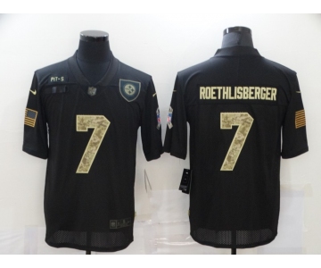 Men's Pittsburgh Steelers #7 Ben Roethlisberger Black Camo 2020 Salute To Service Stitched NFL Nike Limited Jersey