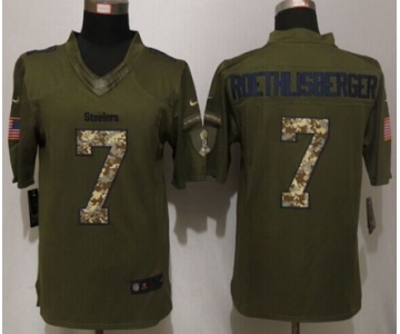 Men's Pittsburgh Steelers #7 Ben Roethlisberger Green Salute To Service 2015 NFL Nike Limited Jersey