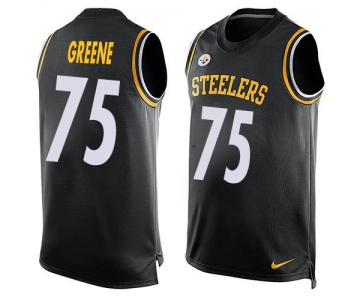 Men's Pittsburgh Steelers #75 Joe Greene Black Hot Pressing Player Name & Number Nike NFL Tank Top Jersey