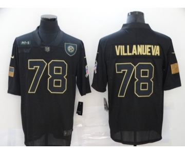Men's Pittsburgh Steelers #78 Alejandro Villanueva Black 100th Season Golden Edition Jersey