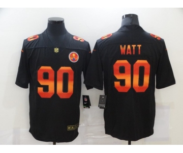 Men's Pittsburgh Steelers #90 T. J. Watt Black Red Orange Stripe Vapor Limited Nike NFL Jersey