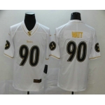 Men's Pittsburgh Steelers #90 T. J. Watt White 100th Season Golden Edition Jersey