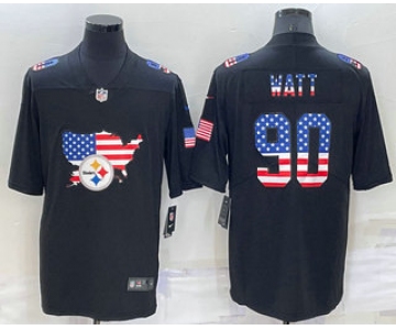 Men's Pittsburgh Steelers #90 TJ Watt 2022 USA Map Fashion Black Color Rush Stitched Nike Limited Jersey