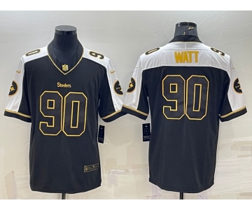 Men's Pittsburgh Steelers #90 TJ Watt Black Gold Thanksgiving Vapor Untouchable Limited Stitched Jersey