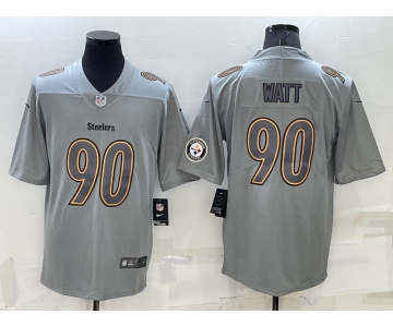 Men's Pittsburgh Steelers #90 TJ Watt LOGO Grey Atmosphere Fashion 2022 Vapor Untouchable Stitched Limited Jersey