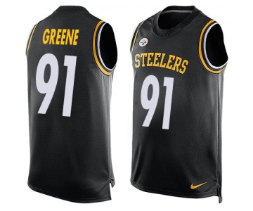 Men's Pittsburgh Steelers #91 Kevin Greene Black Hot Pressing Player Name & Number Nike NFL Tank Top Jersey