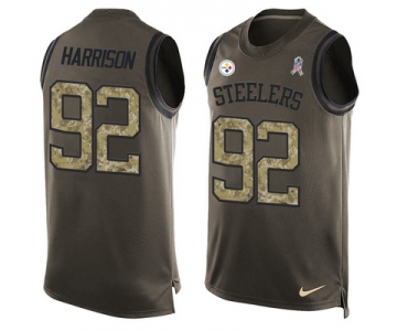 Men's Pittsburgh Steelers #92 James Harrison Green Salute to Service Hot Pressing Player Name & Number Nike NFL Tank Top Jersey