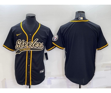 Men's Pittsburgh Steelers Blank Black With Patch Cool Base Stitched Baseball Jersey