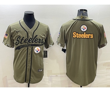 Men's Pittsburgh Steelers Blank Olive Salute to Service Team Big Logo Cool Base Stitched Baseball Jersey