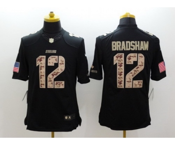 Nike Pittsburgh Steelers #12 Terry Bradshaw Salute to Service Black Limited Jersey
