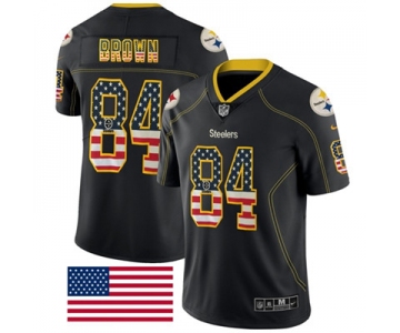 Nike Pittsburgh Steelers #84 Antonio Brown Black Men's Stitched NFL Limited Rush USA Flag Jersey